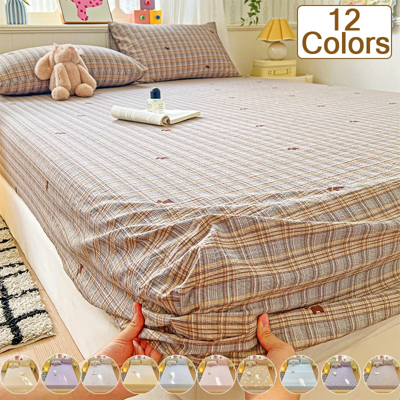 1pc Modern Luxury Skin-Friendly Soft Washed Cotton Fitted Sheet - High-Quality Mattress Protector Breathable and Comfortable 삿갓