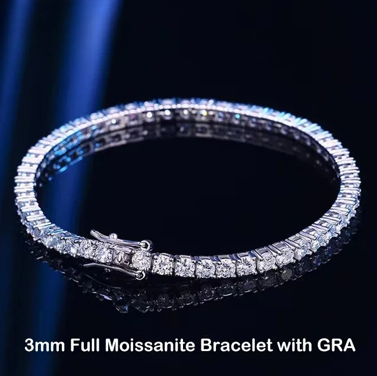 

925 Sterling Silver Moissanite Bracelet 0.1ct 3mm D VVS1 Diamond with GRA for Women Sparkling Wedding Party Fine Jewelry