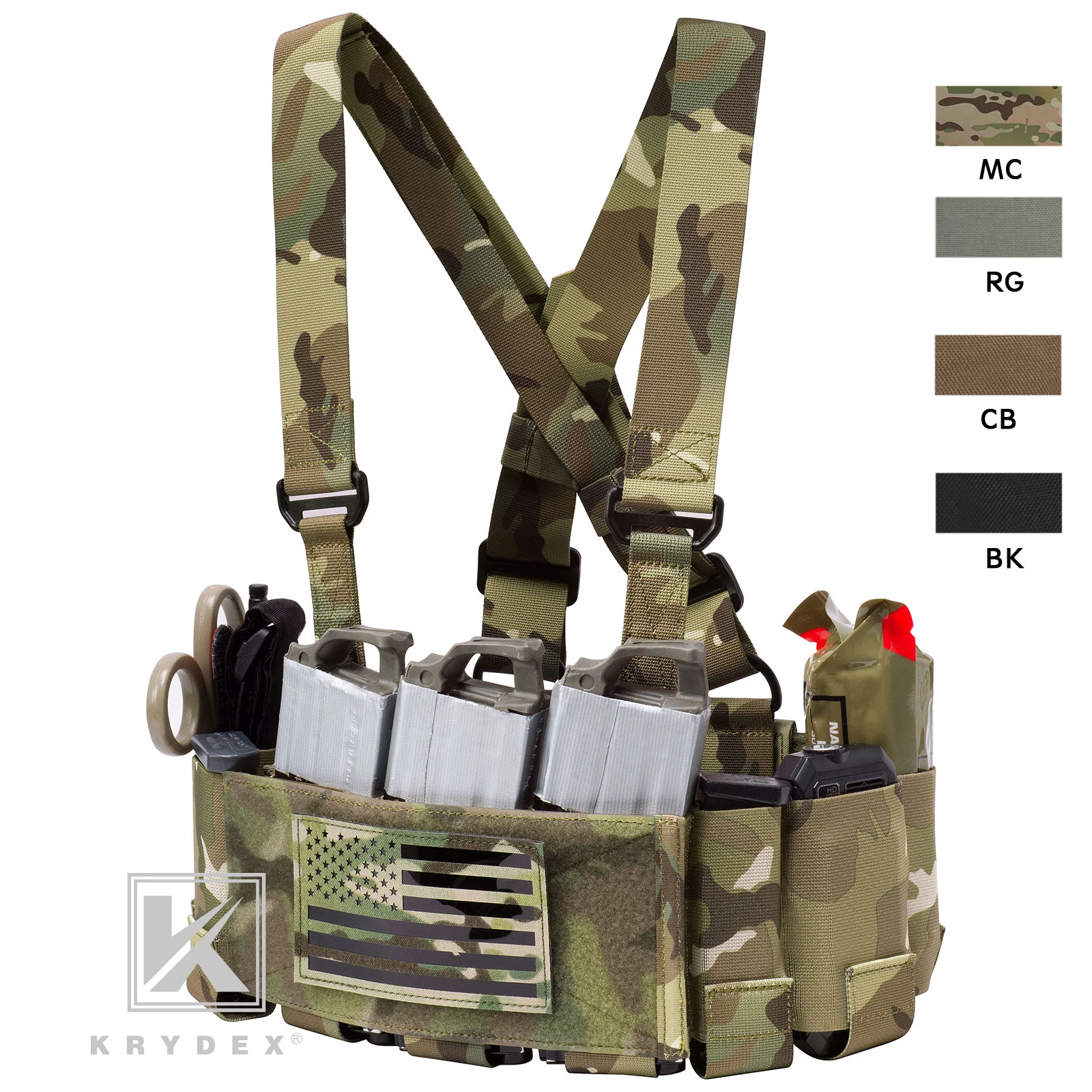 KRYDEX Hunting Vest Tactical 556 Ready Chest Rig Concealed Carry Low Vis Elastic Cummerbund 5.56 Rifle & 9mm Pistol Mag Pouch