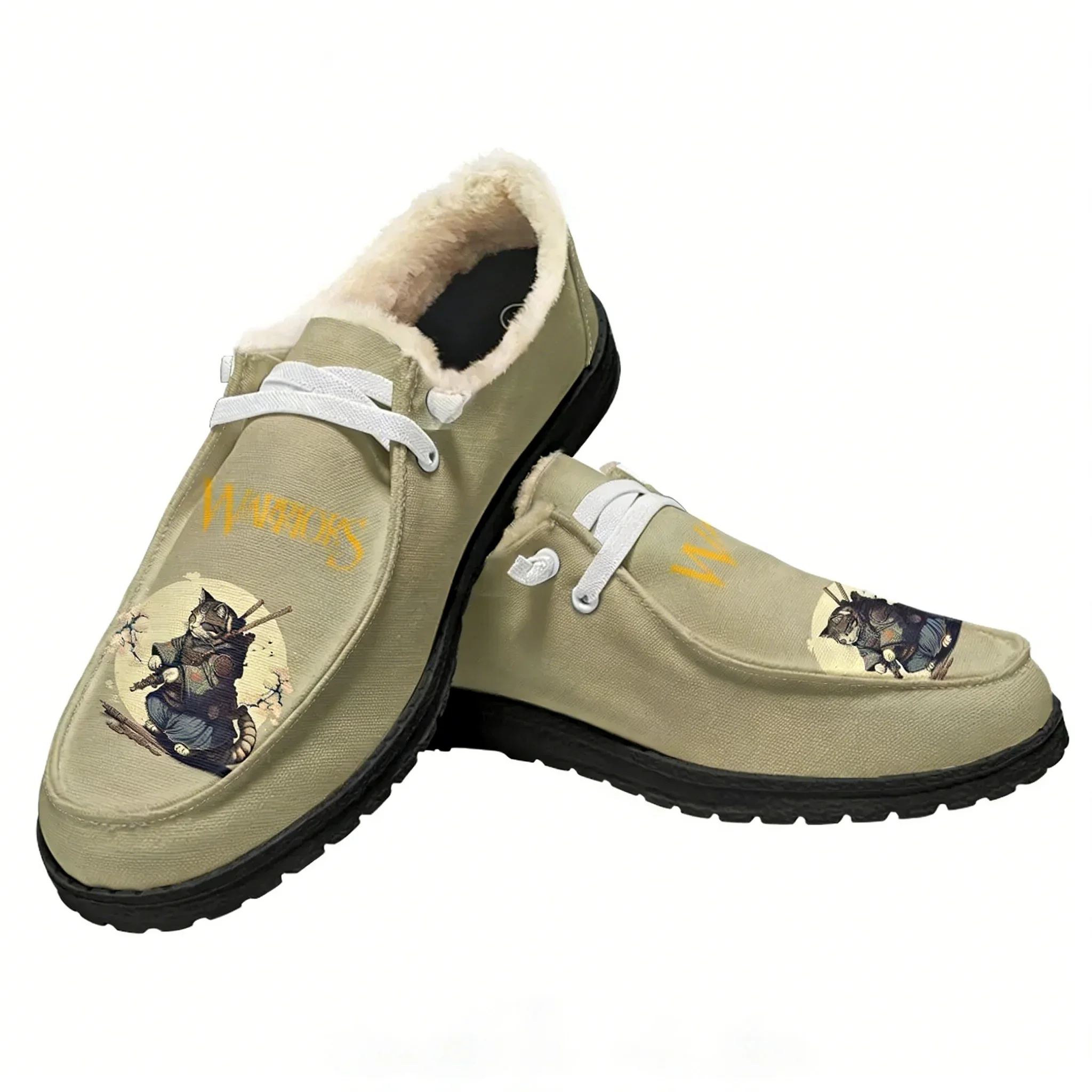 Cat Warrior Velvet Flat Shoes Mens Womens Warm Casual Shoe Indoor Outdoor Lightweight Shoes Fashion Patterns Customize Footwears