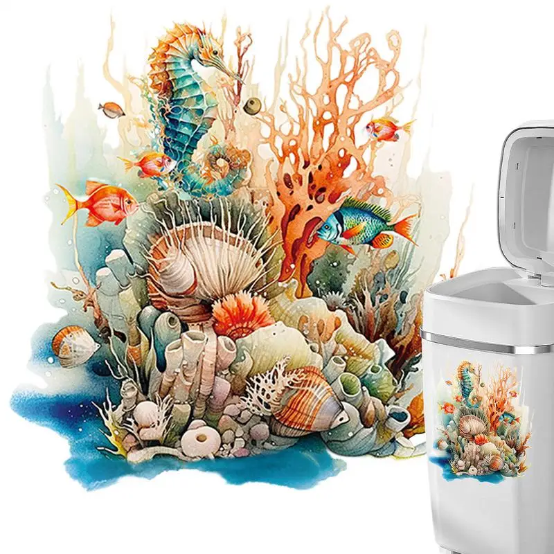 Toilet Seat Wall Sticker Underwater World Toilet Lid Seat Decals Strong Back Adhesive Decoration Tool for Hotels Schools Family