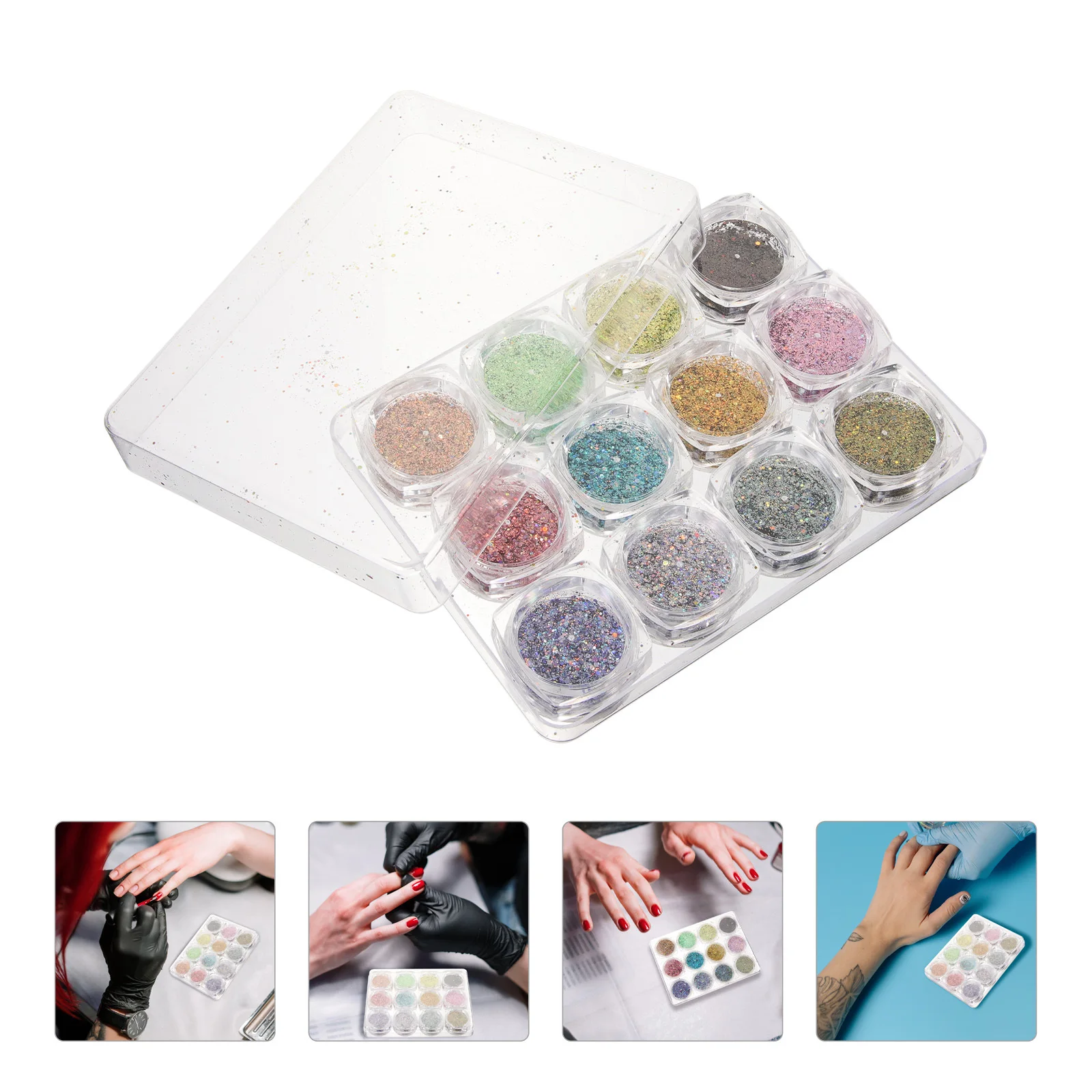 12 caixas de glitter para unhas, flocos para unhas acrílicas, rosto, corpo, maquiagem, festival, decorações rave, glitter grosso