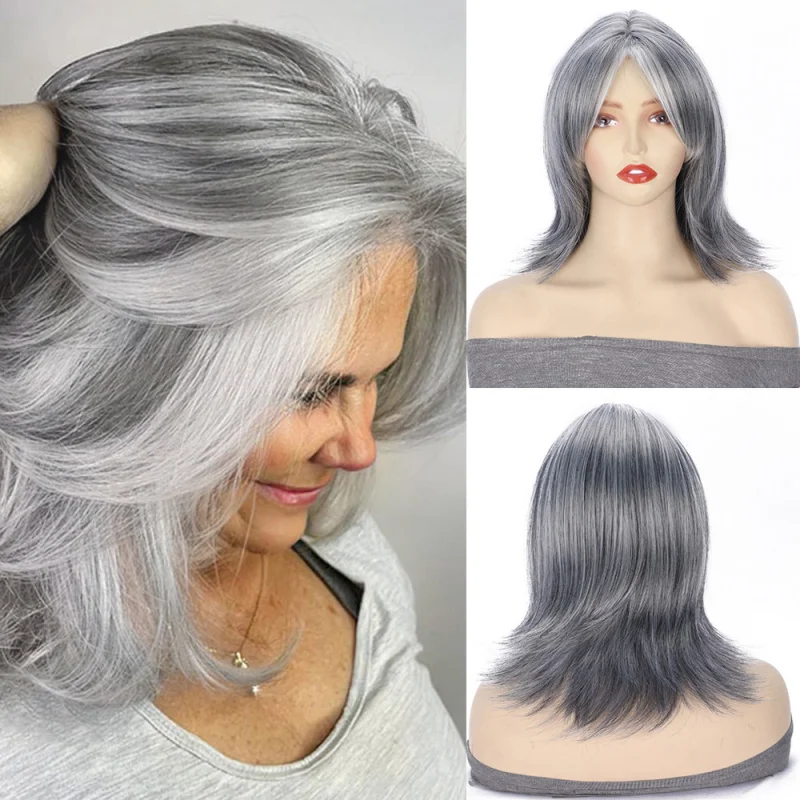 

Beautiful ladies' short curly gray-white synthetic fiber wig