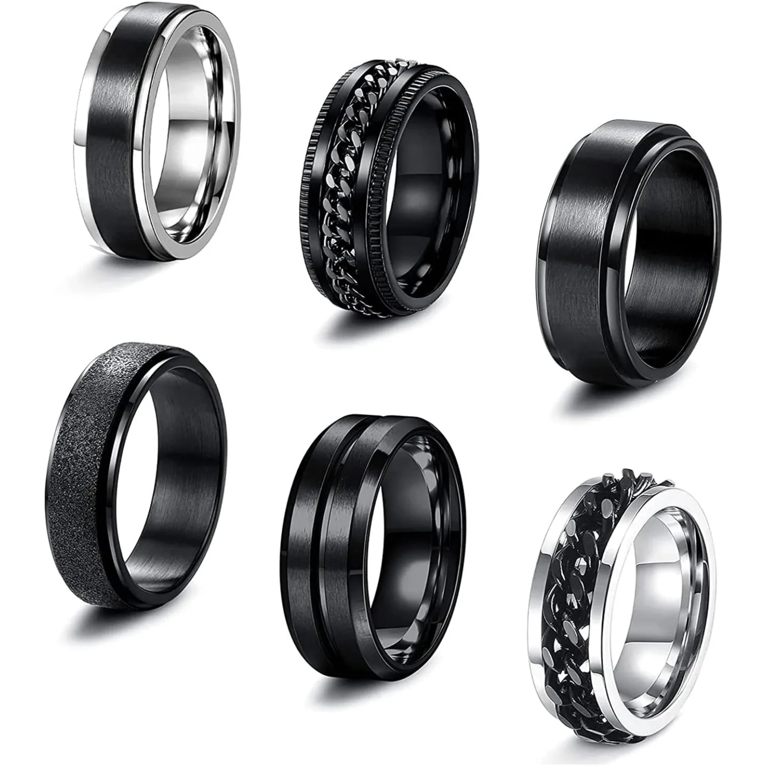 

Bobisty 6Pcs Black Spinner Rings for Men Women Stainless Steel Fidget Anxiety Stress Relieving Ring Set Wedding Rings Size7-13