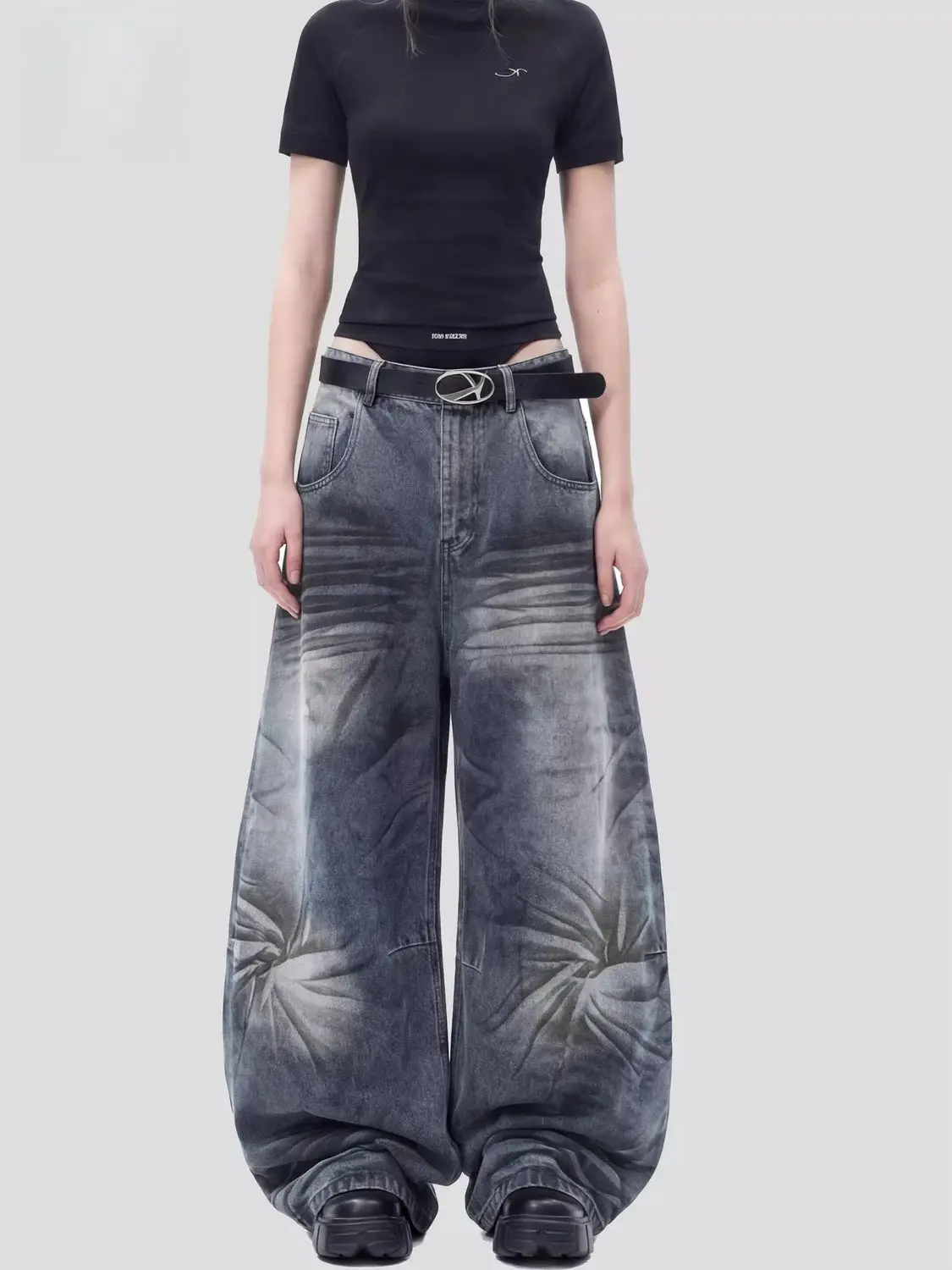 Women's Tie Dye Print Pattern Jeans Street Fashion Pants Unisex Wide Leg Casual Bottoms Female High Waist Vintage Blue Trousers