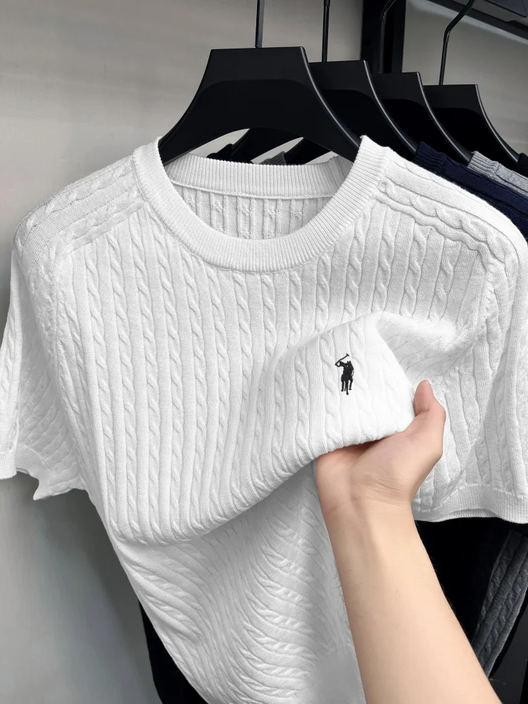 Luxury brand short sleeve T-shirt men's new trend jacquard exquisite pony embroidery summer casual golf knitted round neck top - view 3