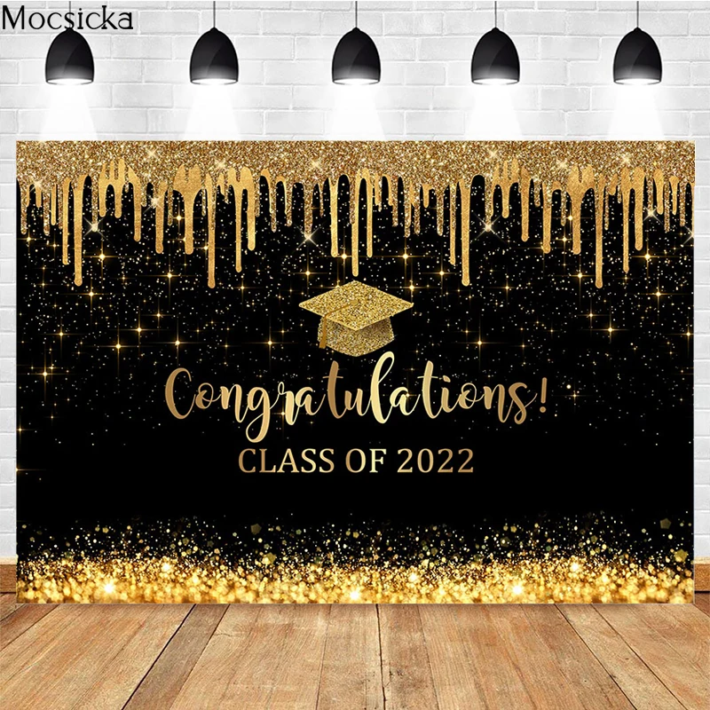 Mocsicka Class Of 2022 Graduation Photography Backdrops Student Portrait Photo Wallpaper Gold Glitter Decoration Background