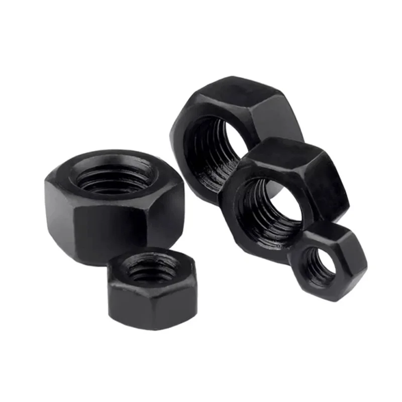 1/2/5/10/20pcs high strength black hexagonal nuts, M4 M5 M6 M8 M10 M12 M14 M16 M18 M20 M22 M24 M27 class 8.8 steel hex nut