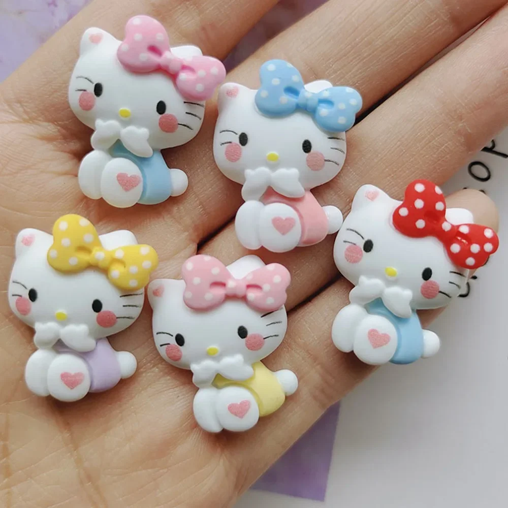 Resin Colorful Kawaii bow cat Flat back Stone Cartoon Figurines 10PCS Scrapbook DIY Bow Decor Accessories Crafts - Image 3