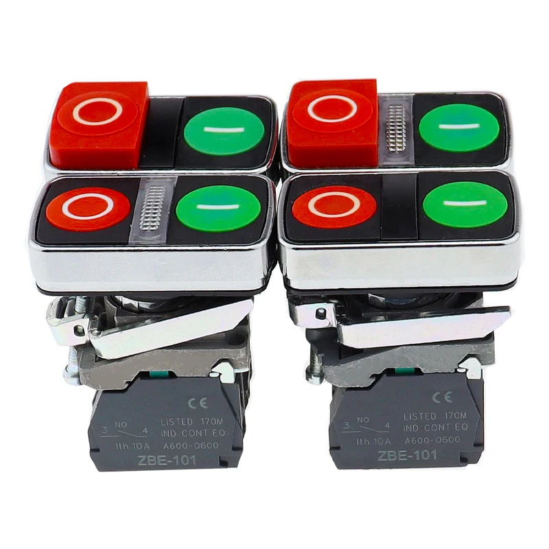 New style XB4 series double button switch start stop metal shape with light 1NO1NC