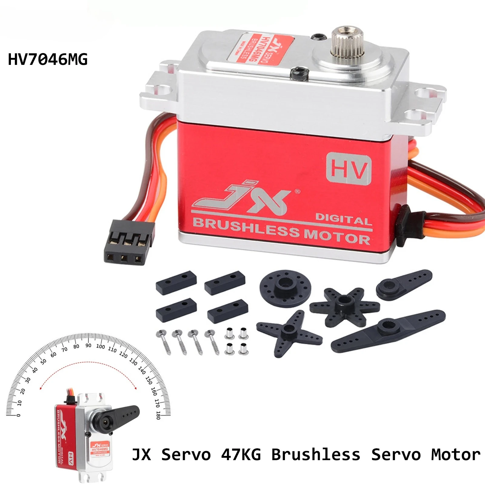 JX Servo 7046MG 47KG Bürstenloser Digitaler Servo mit Hohem Drehmoment Vollmetall CNC HV Servomotor für RC Auto, Hubschrauber, Drohne, Roboterarm – Detail 6
