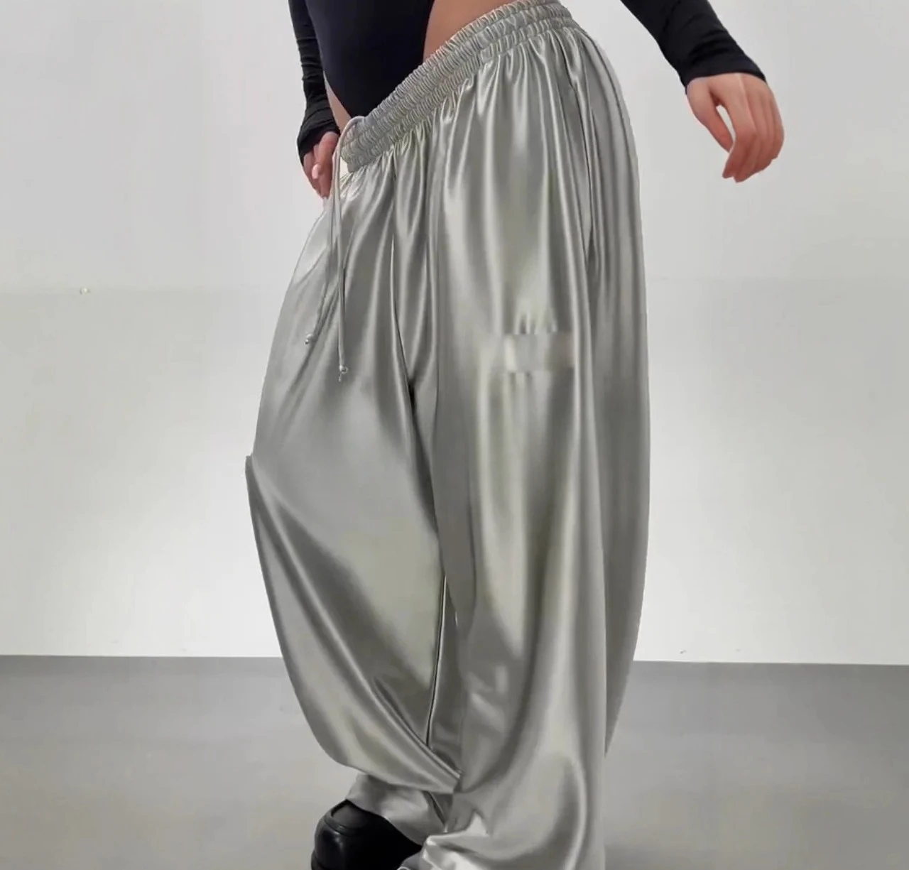 Spring Summer 2026 New Women's Drawstring Casual Floor Pants Wide Leg Pants