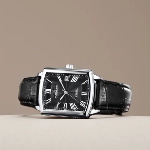 MAOYUAN 새로운 광장 유럽과 미국의 캐주얼 가죽 쿼츠 시계 방수 스포츠 달력 로마 디지털 시계 남성용