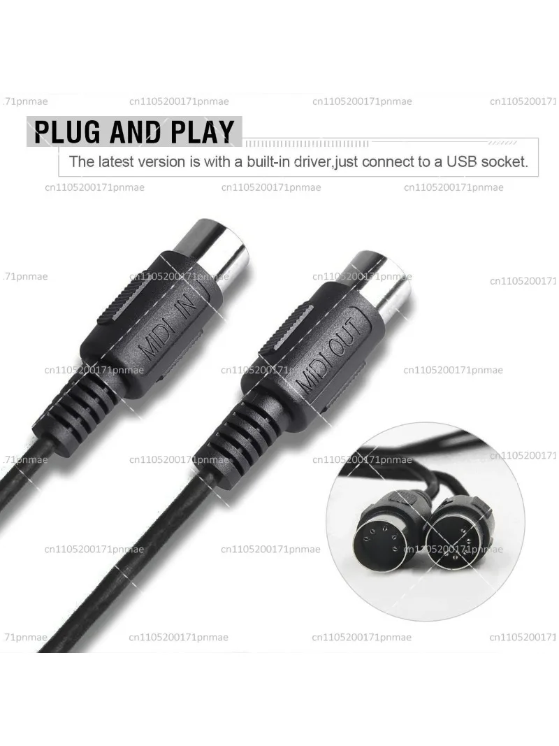 5 Pin USB MIDI to In-Out Cable Adapter for Music Keyboard, DJ Equipment, PC Converter Cord