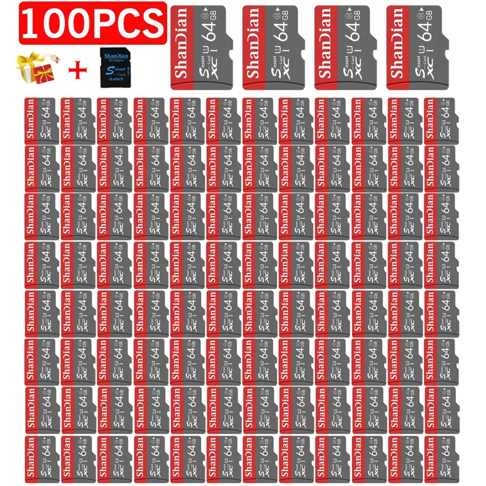 

100PCS/LOT Mini Smart Memory Card 64GB high speed Smart SD Card Gray Class10 Flash 32GB Memory Card for Smartphone/Tablet Camera