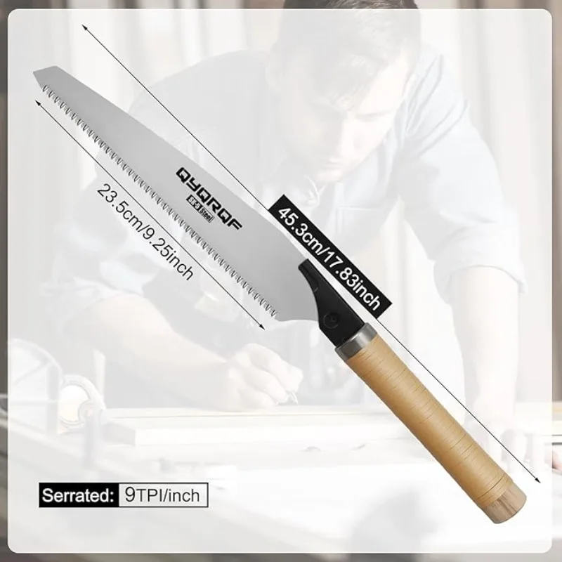 QYQRQF Japanese Hand Saw, 10 Inch Pull Saw 9 TPI with Detachable Blade Wood Saw for Woodworking Gardening