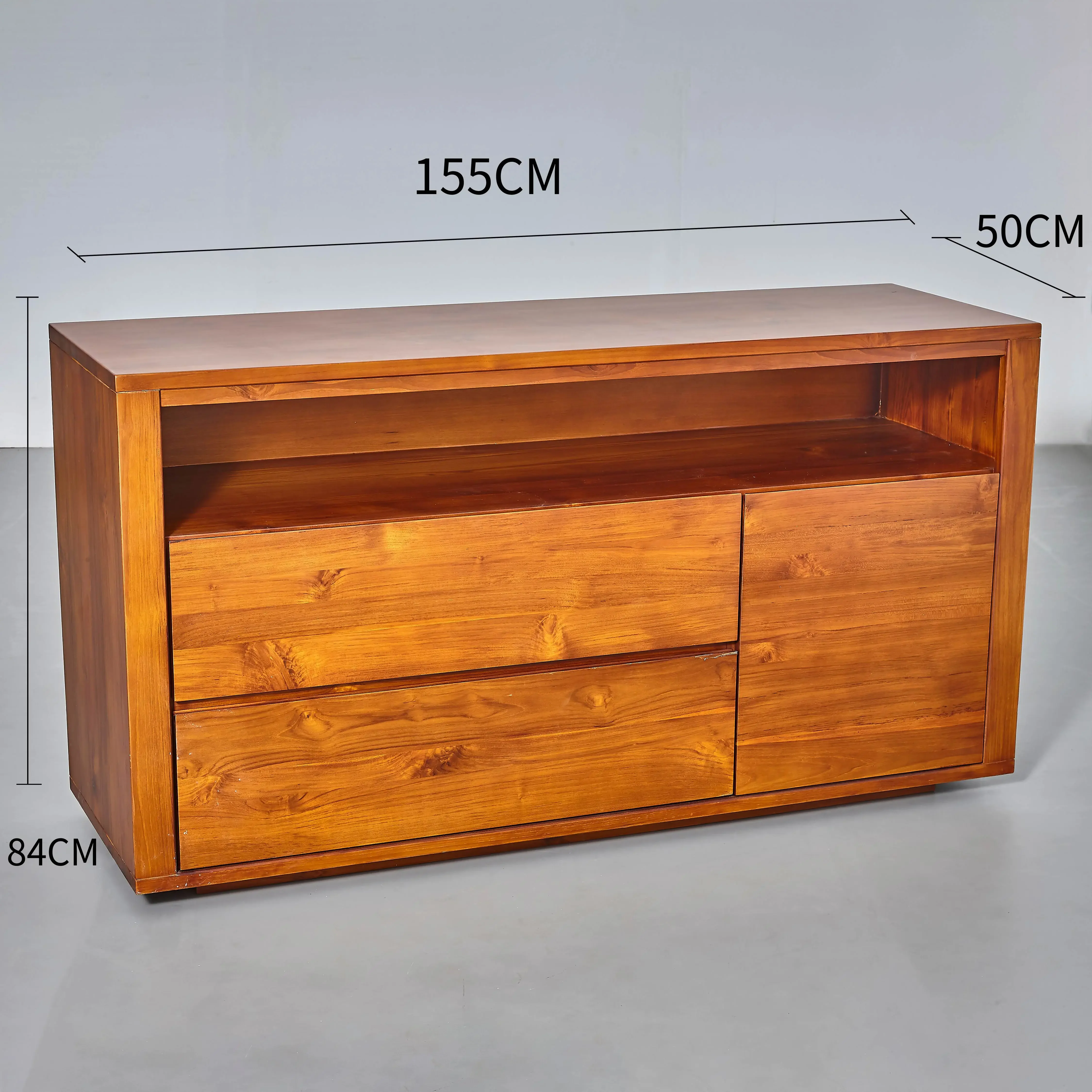 Teak cabinet storage with 1 door and 2 drawers for family living room or hotel furniture