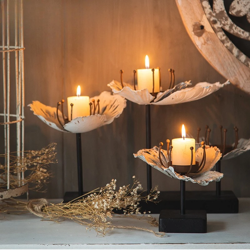 Lotus candle holder retro old bed and breakfast living room shooting small candle props