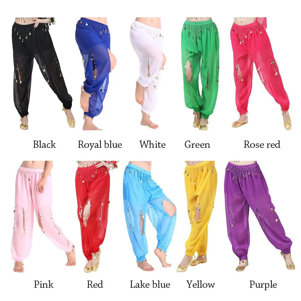 1pcs Belly Dancing Trousers Women Chiffon Bloomers Shiny Sequins Tassels Dancing Pants Show Costumes