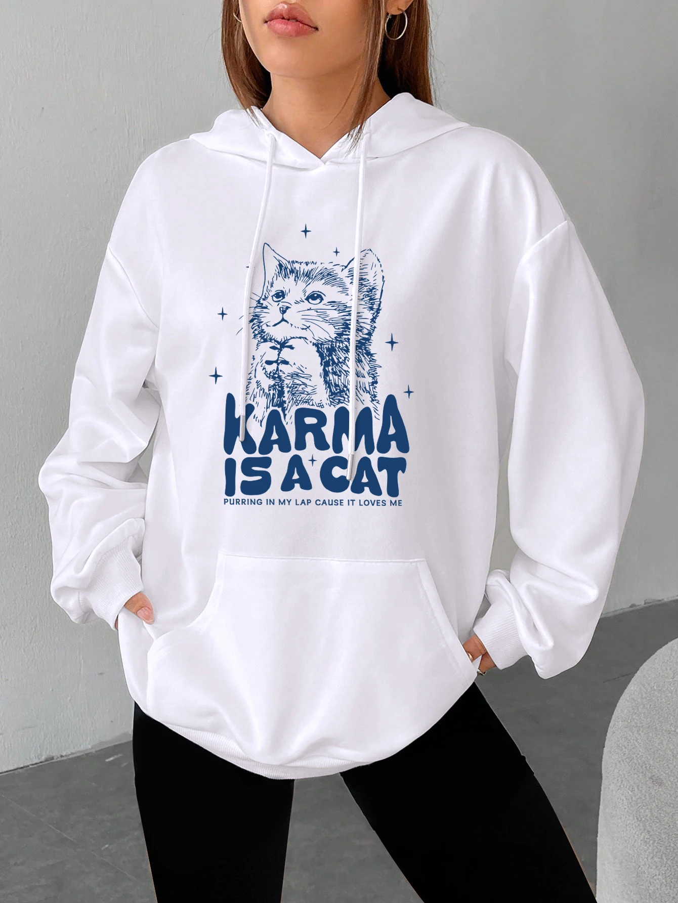 Felpa con cappuccio gatto cartone animato donna Purring In My Lap Cause felpe con cappuccio casual morbide da donna fodera in pelliccia abbigliamento primavera autunno