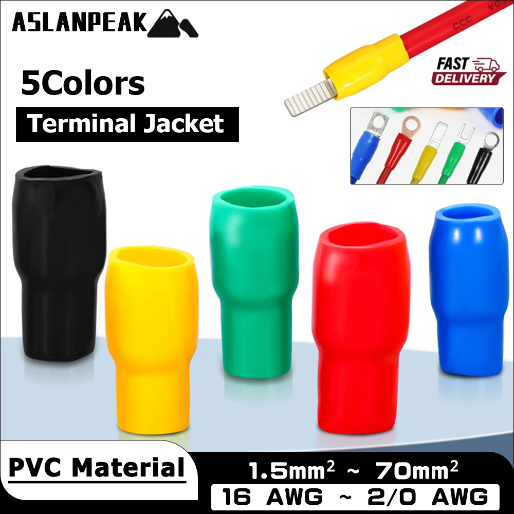 5 Colors Lug Terminal Jacket PVC Insulation Protection Jacket for Terminal Lug Sheath Flame Retardant Heat Protection Black Red