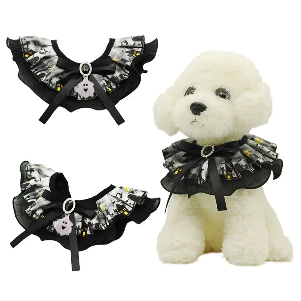 Creative Pet Halloween Lace Collar Bell with Sound Adjustable Cat Dog Ghost Necklace Cute Exquisite Pet Bib Scarf Puppy view 5