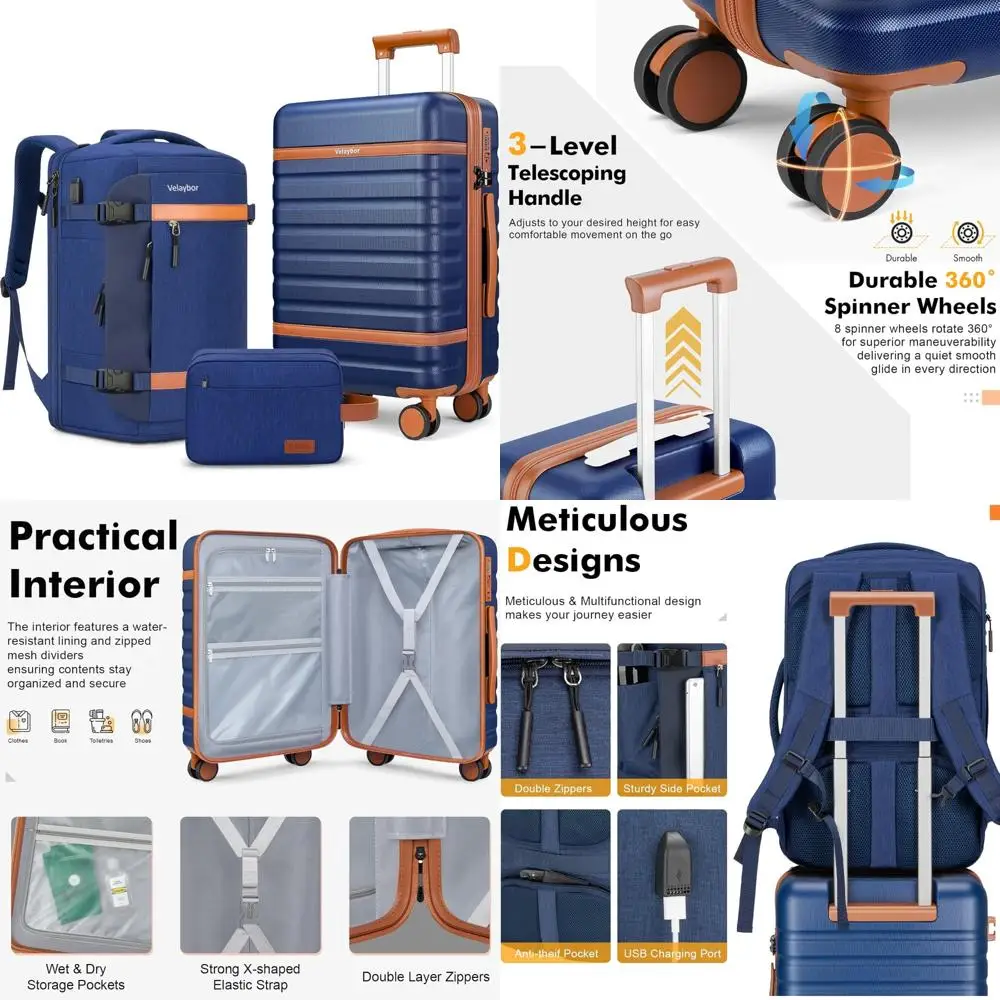 Three-Piece Lightweight Hardside Spinner Luggage Set with TSA Lock, YKK Zippers, 20 Inch Carry-On Suitcase for Travel