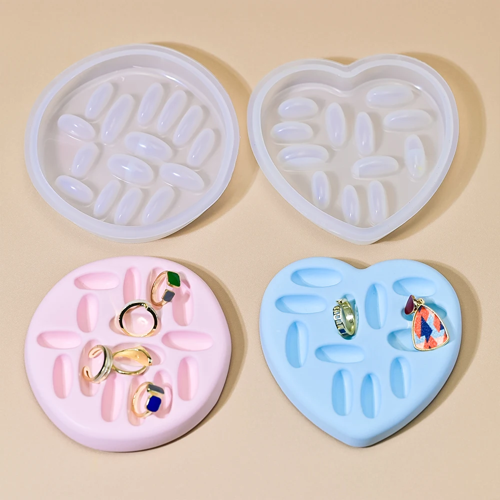 SZ079 Round Shaped Ring Display Tray Gypsum Silicone Mold Heart Jewelry Storage Plate Epoxy Resin Mold For Home Decoration