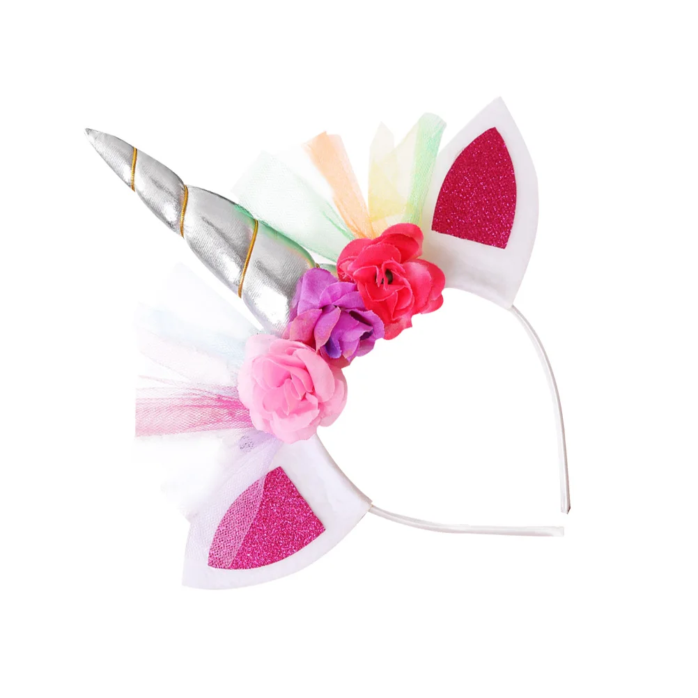 

3PCS Unicorn Hair Hoop Kids Headband Cartoon Headdress Flower Decoration Party Accessories Birthday Costume Props Festival