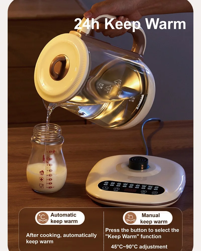 1.8L Home Health Pot Thickened Glass Electric Kettle Tea Maker Office Multi-function Flower Tea 24h Appointment Stew Pot 800W view 3