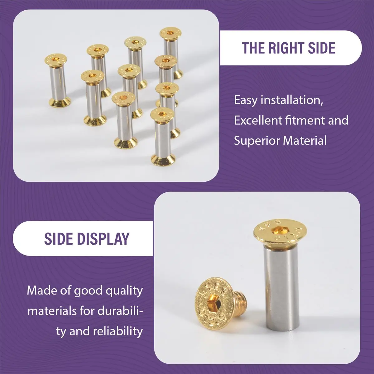SDFC 10 Packs Knife Handle Screws Rivets Bolts Fasteners, Gold Hex Flat Head Screws, Knives Maker Screws