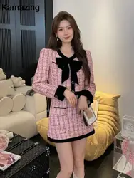 2024 Autumn Winter Tweed Two-Piece Skirt Set Women Short Jacket Coat + Mini Skirt Suits Elegant Korean Fashion Female Outfits