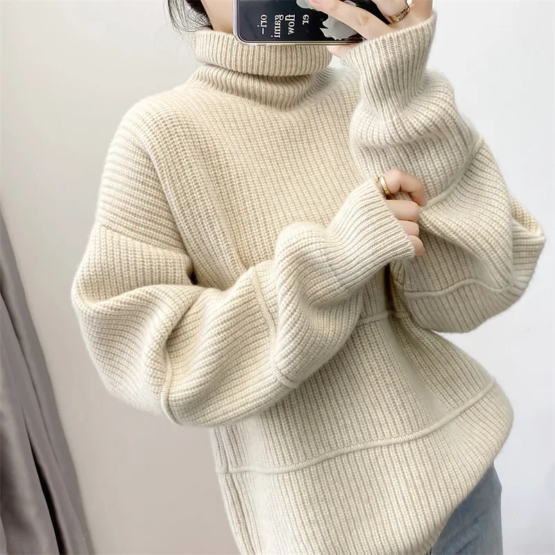 

Soft Cashmere Sweater in Autumn and Winter, Turtle Neck, Loose Wool Knitting Bottoming, European Goods, Lazy Wind