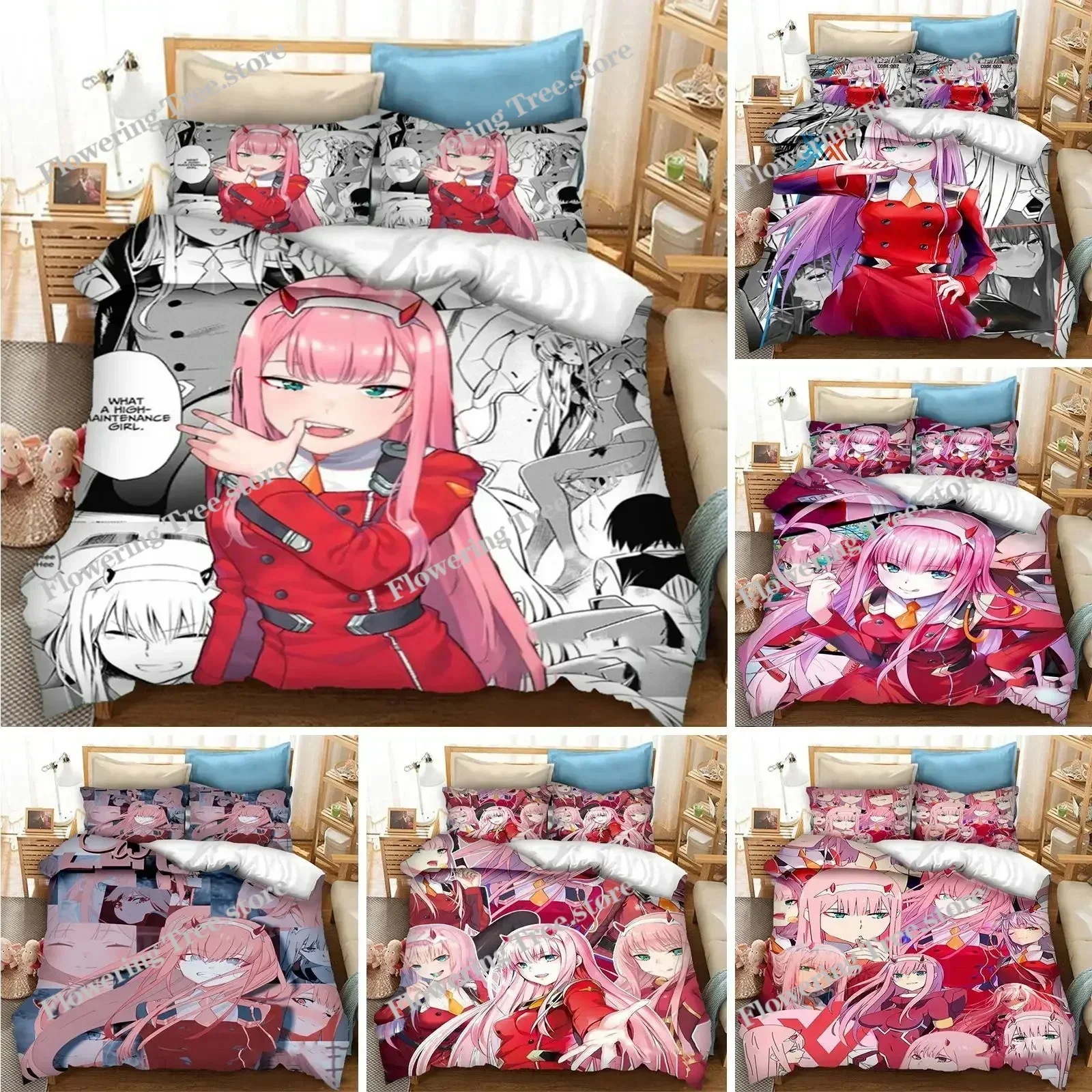 

3D Printed DARLING in the FRANXX Duvet Cover Zero Two 02 Bedding Set Double Twin Full Queen King Adult Bedclothes Quilt Cover