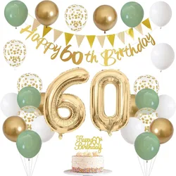 Sage Green Gold White 60th Birthday Decorations for Birthday Balloons Happy 60th Birthday Banner Cake Topper 60 Year Old Decor