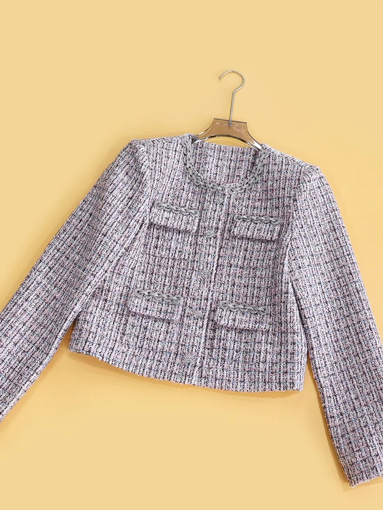 

Heidd SP2025 Autumn Winter Pink iny Diamond Collar Long Sve Coat Cozy Woolen Outerwear for Women Faionable Ladylike Sle