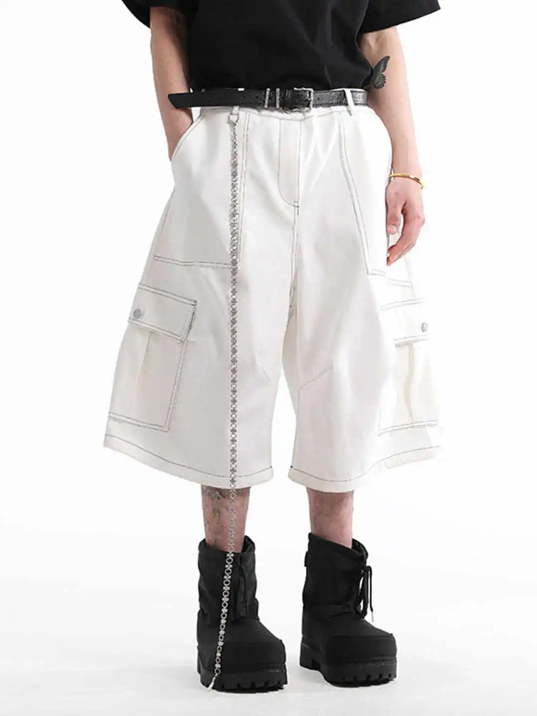 Women's White Y2k Cargo Pants Harajuku Calf Length Pants Japanese 2000s Style Vintage Boyfriend style Oversize Trousers Clothes