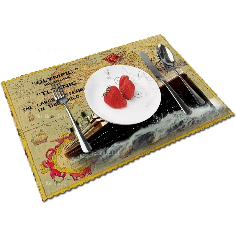 Titanic Vintage Ship Retro Map Background Marauder Map Magic Creative Postcard Pattern Placemat