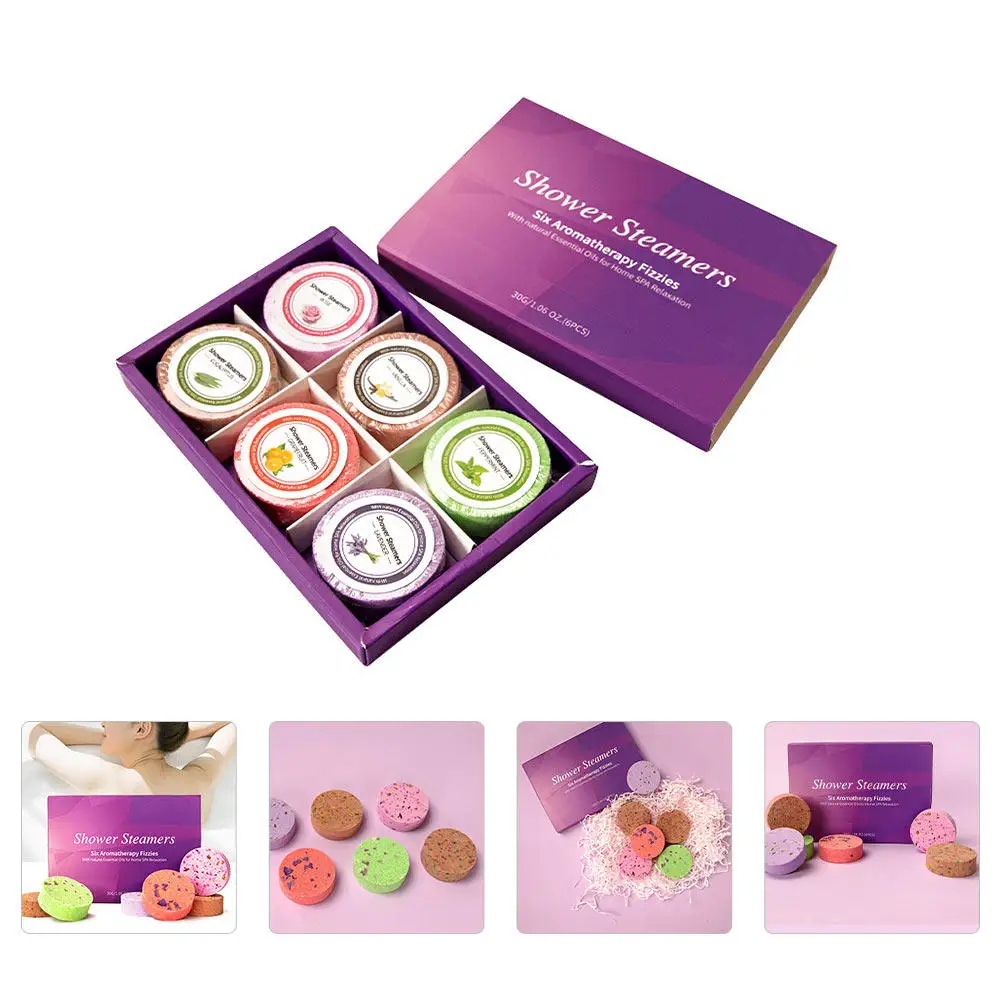 6Pcs Aroma Bath Tablets Premium Natural Essential Oil Spa Bubble Bath Tablets Home Travel Hotel Shower Steamer Relaxation Skin