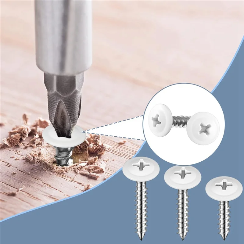 180Piece 8 White Screws Thread Truss Head Fast Self Tapping White Pan Cabinet Screws Wood Work-A74P