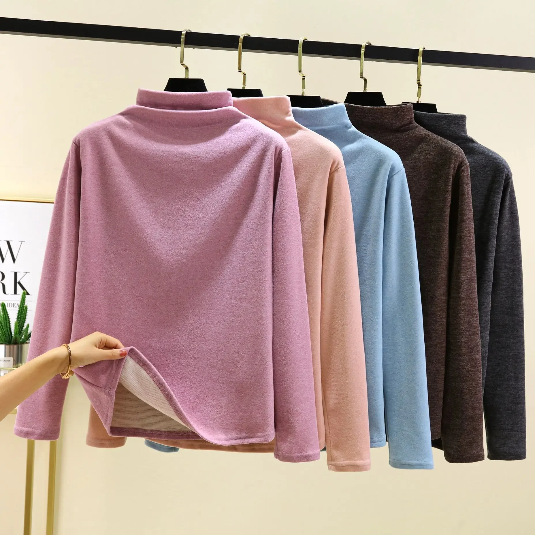 XL do 6XL Plus size Jesień Zima gruby ciepły Tshirt Kobiety TurtleNeck Bottomed T-shirty Polarowe koszulki termiczne Topy Slim fit Tees