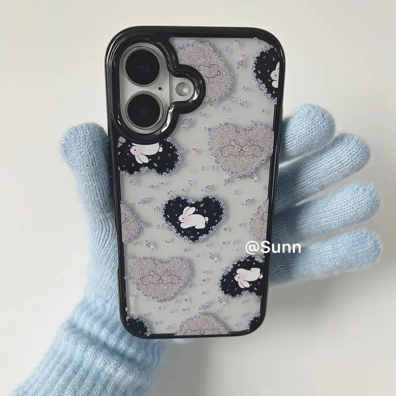 Ins Korean Retro Girl Love Rabbit Purple Flower Acrylic Phone Case For iPhone 17 Pro 16 15 14 13 12 11 Pro Max 78 Plus Y2K Cover - view 5