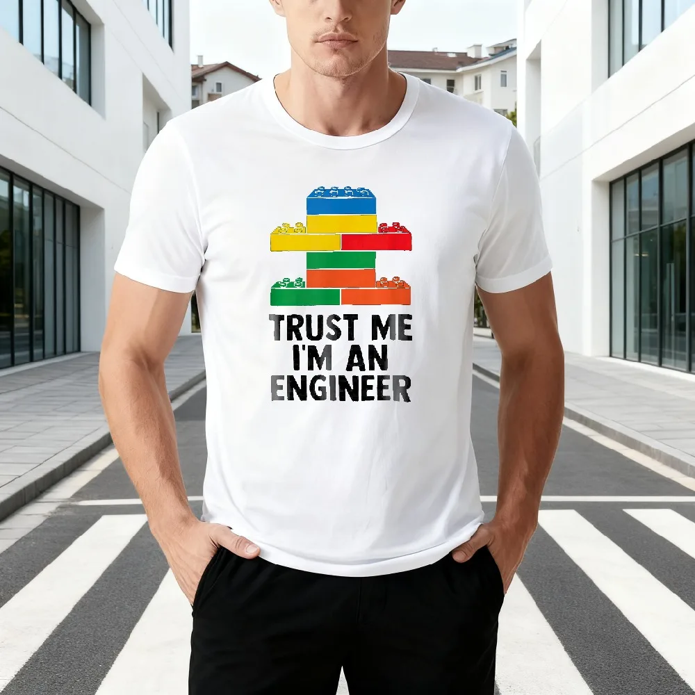 Funny Trust Me I'm An Engineer T-Shirt Color Building Blocks Print Tee men Short Sleeve Geek Engineer Gift Tops Free Shipping