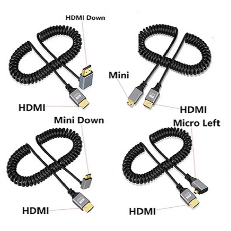 0.5-2.4M 4K60HZ HDMI Flexible Spiral Cable Mini Micro HDMI-Compatible TO HDMI Minihdmi Microhdmi Coiled Extension Cable