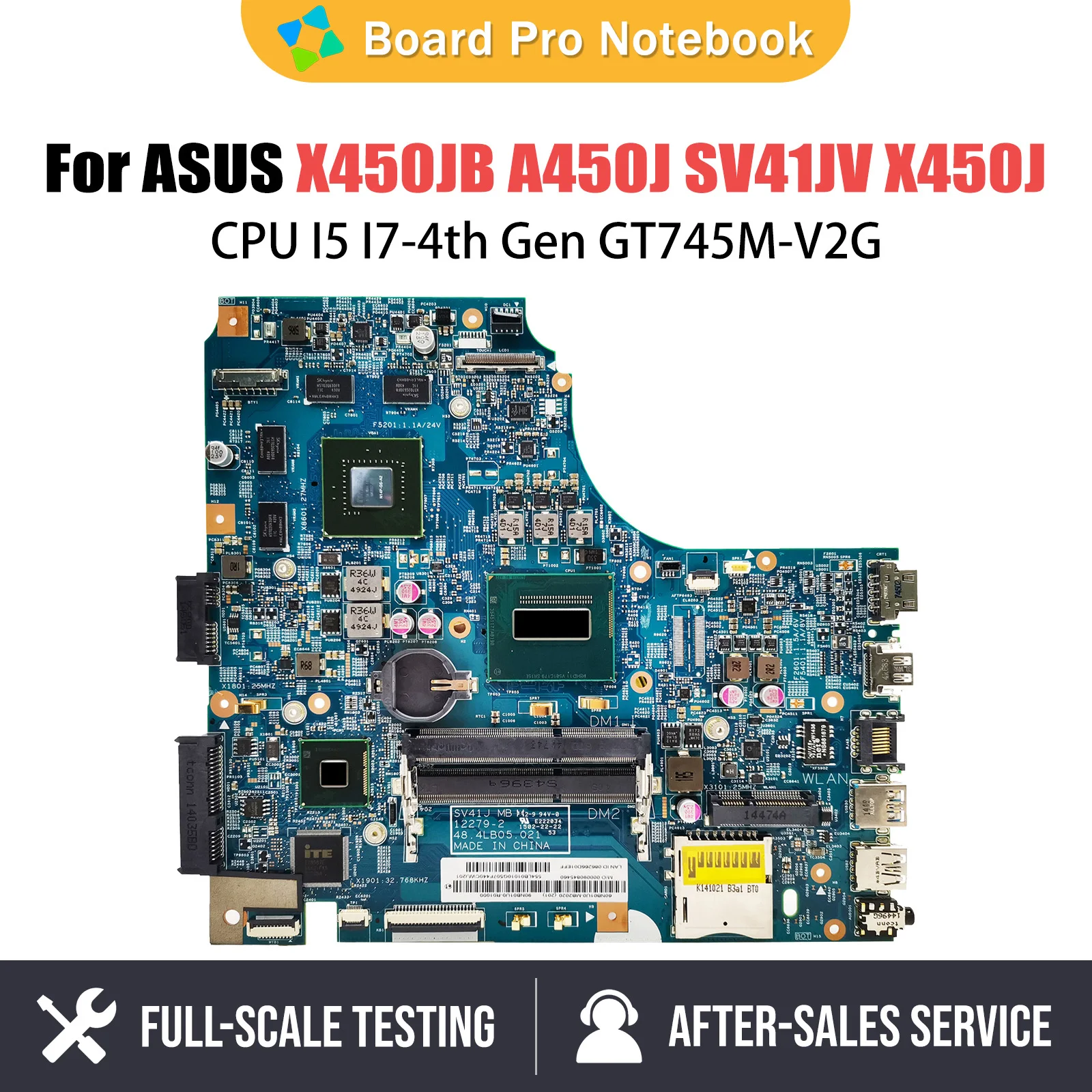 

X450J Laptop Motherboard For ASUS X450JB X450JF X450JN A450J SV41JV Notebook Mainboard I5 I7 4th GT740M GT840M GT940M LVDS EDP