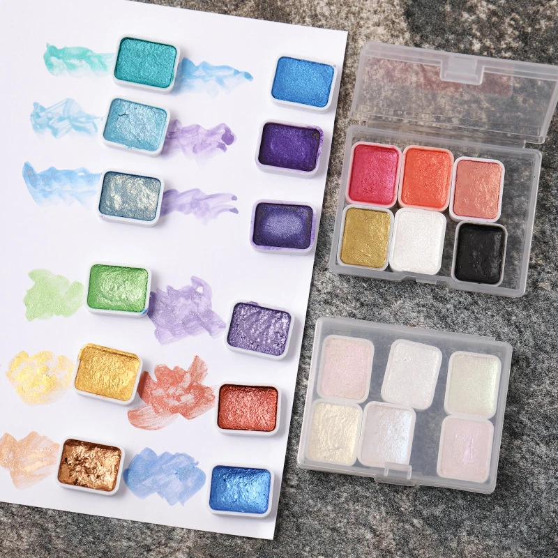 6 Colors Watercolor Painting Set Watercolor Paints Set Colorful Painting Watercolor Kit Nail Solid Pearlescent Watercolor Paint