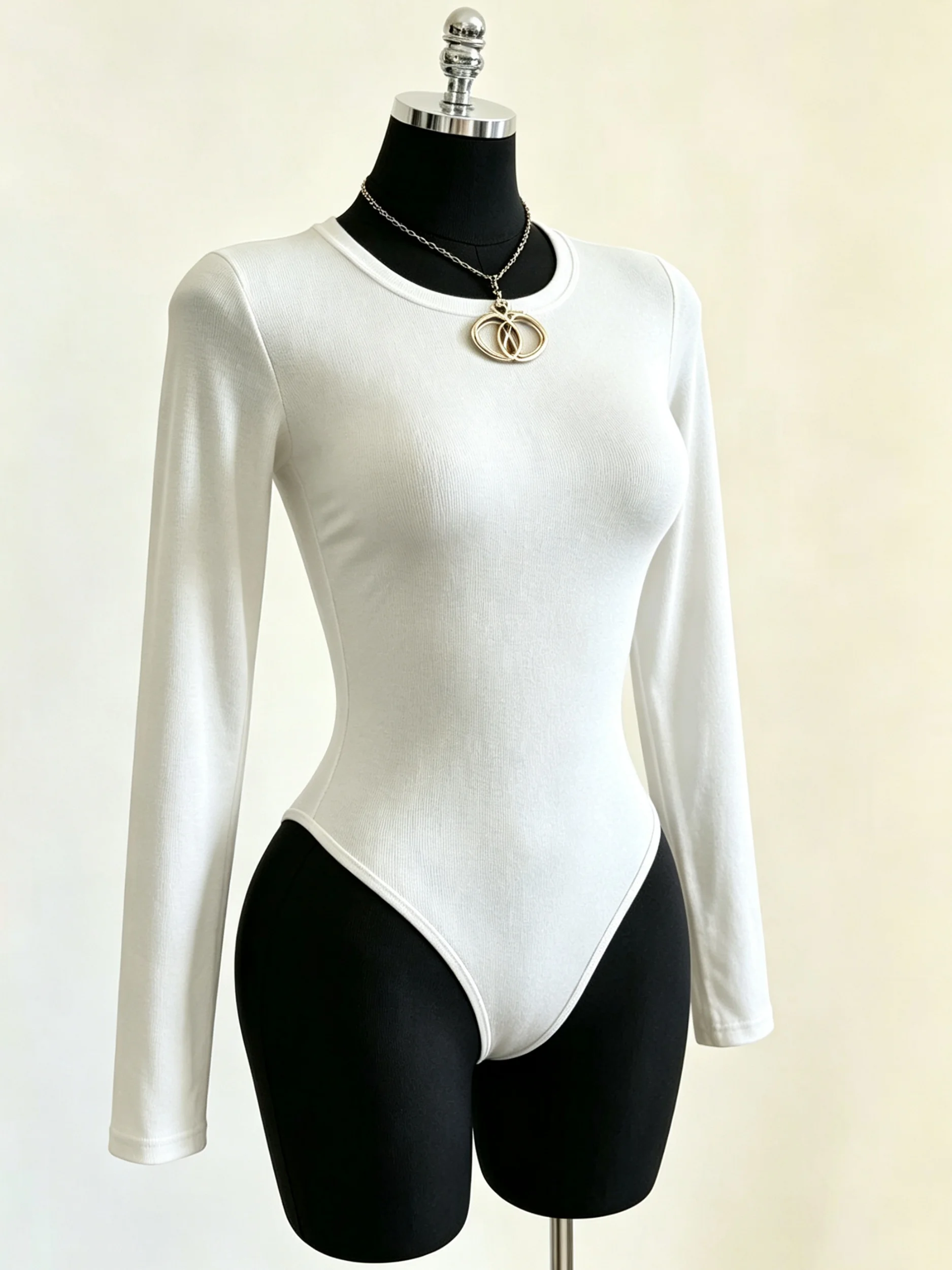 Damen-Body mit Rundhalsausschnitt und langen Ärmeln, hoch geschnitten, schmal geschnitten, figurbetont, Y2K, sexy, lässig, Basic, einteiliges Oberteil – Detail 29