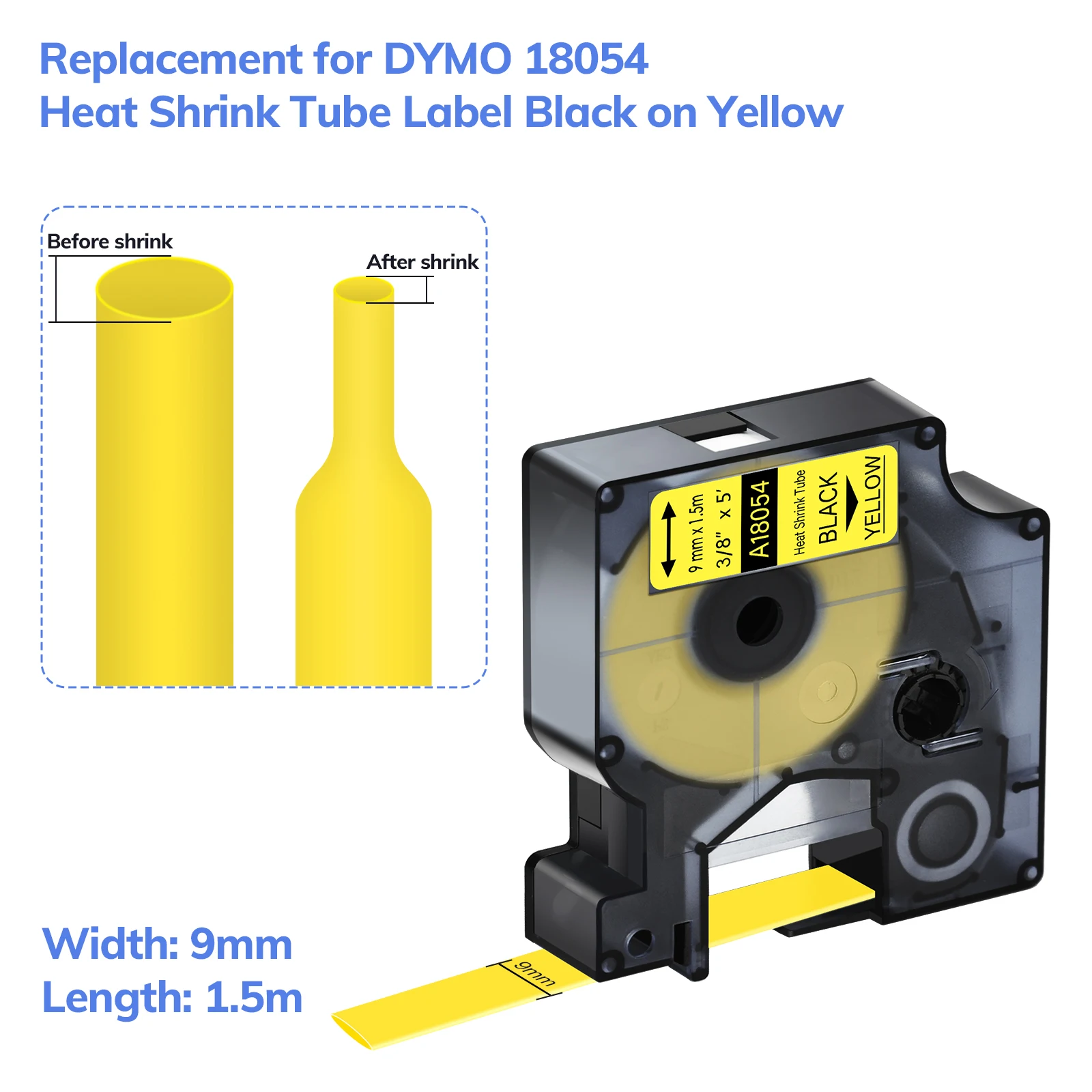 Imagem -02 - Fita Compatível com Impressoras de Etiquetas Dymo Rhino 5200 5pk Ind Heat-shrink Tube Preto em Amarelo mm 12 mm 19 mm x 15 m A18054