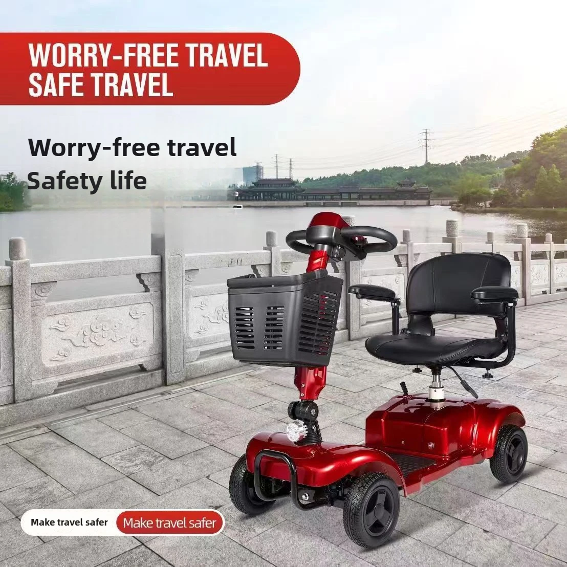 4-Wheel Intelligent Scooter Household Elderly Electric Scooter Foldable Portable Disabled Comfortable Seat Fold Mobility Scooter