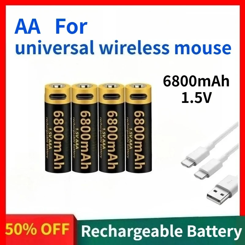 

6800mAh 1.5V AA Lithium-ion Rechargeable Battery with USB Fast Charging for Universal Wireless Mouse, Toy, MP3 Player, Keyboard